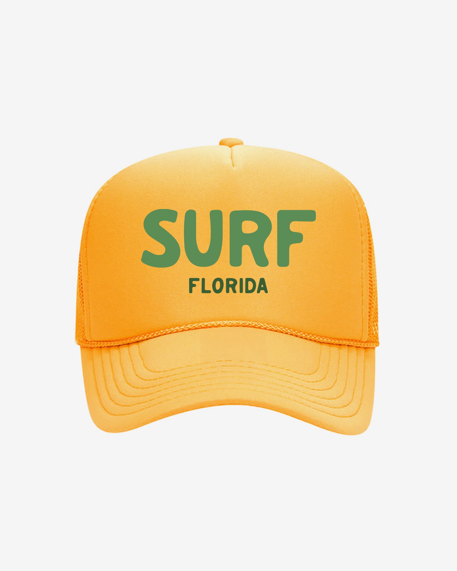 Yellow unisex cap with 'SURF Florida' text in green
