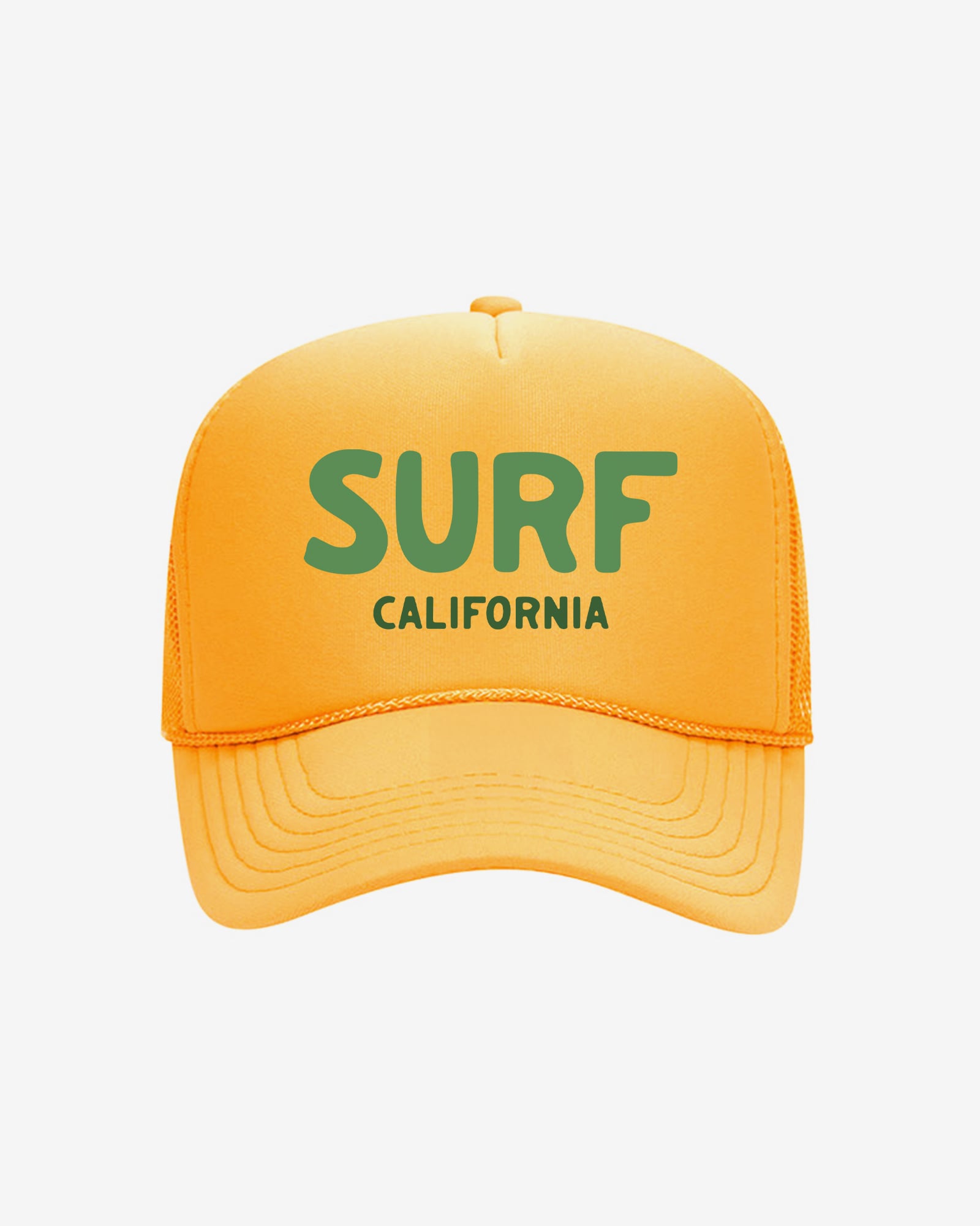 Yellow cap with 'SURF CALIFORNIA' text 