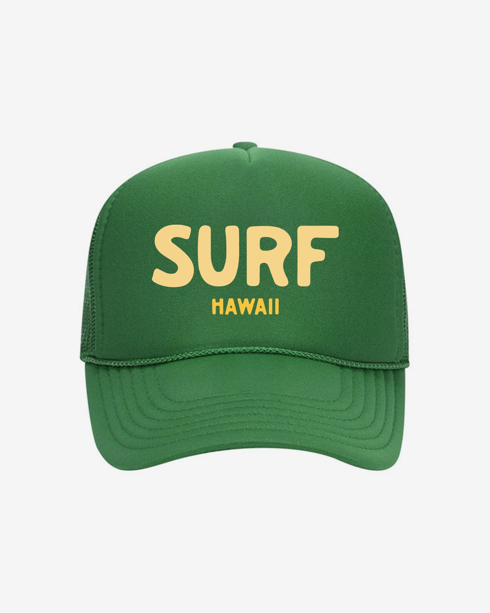 Green cap with 'SURF HAWAII' text in green