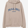 A oversized, soft hoodie with 'MALIBU' text on the front.